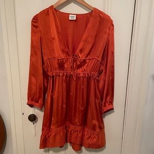 Aritzia Rust Orange Satin Eyelet Dress